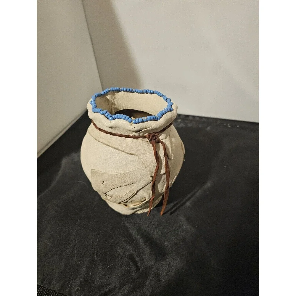 Vintage Chippewa Native American Leather Wrap Glass Singed